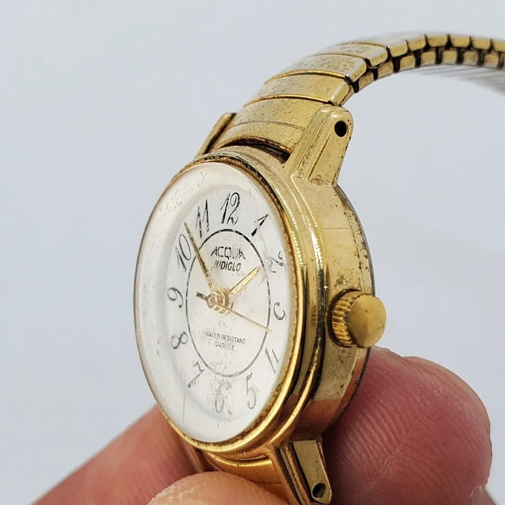 ACQUA Timex 24MM Watch Women White‎ Dial Gold Tone Case Bracelet 6